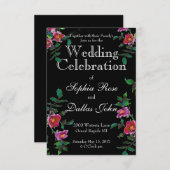 Invitation Aquarelle magenta rose vintage roses (Devant / Derrière)