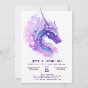 Invitation Aquarelle Magie Dragons célestes Anniversaire