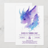 Invitation Aquarelle magique : Anniversaire du dragon (Devant / Derrière)