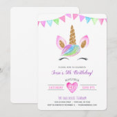 Invitation Aquarelle magique arc-en-ciel Unicorn Anniversaire (Devant / Derrière)