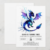 Invitation Aquarelle Magique Dragon Digital Boy Anniversaire (Devant / Derrière)