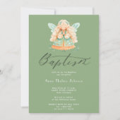 Invitation Aquarelle Magique Fée Fille Sage Vert Baptême (Devant)