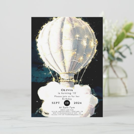 Invitation Aquarelle magique Hot Air Balloon Anniversaire (Debout devant)