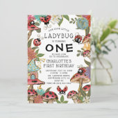 Invitation Aquarelle magique mignonne Ladybug Girls 1er anniv (Debout devant)