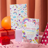 Invitation Aquarelle magique mignonne Unicorn Anniversaire fi