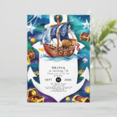 Invitation Aquarelle magique pour enfants Bateau Pirate Anniv (Debout devant)