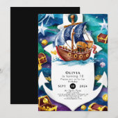 Invitation Aquarelle magique pour enfants Bateau Pirate Anniv (Devant / Derrière)