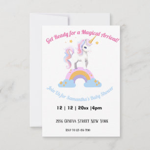 Invitation Aquarelle magique Rainbow Unicorn Baby shower