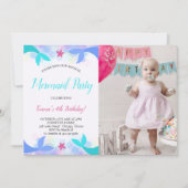 Invitation Aquarelle Magique Sirène photo Anniversaire (Devant)