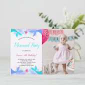 Invitation Aquarelle Magique Sirène photo Anniversaire (Debout devant)