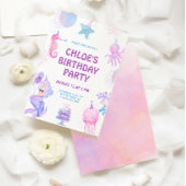 Invitation Aquarelle Magique Sirène violet rose rose