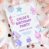 Invitation Aquarelle Magique Sirène violet rose rose