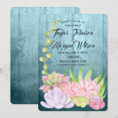 Invitation Aquarelle magique Succulents Mariage Turquoise (Devant / Derrière)
