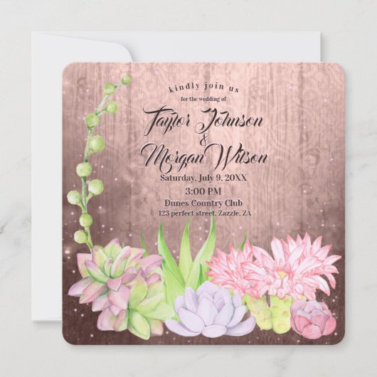 Invitation Aquarelle magique Succulents Peach Mariage (Devant)