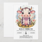 Invitation Aquarelle Magique Vache de ferme Anniversaire (Devant / Derrière)