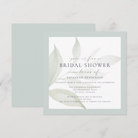 Invitation Aquarelle magique Verdure Fête des mariées classiq (Devant / Derrière)