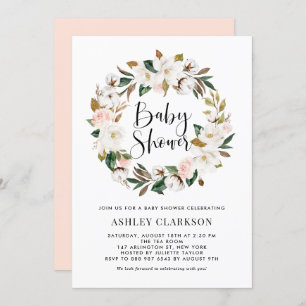 Invitation Aquarelle Magnolia Baby shower de couronne de coto