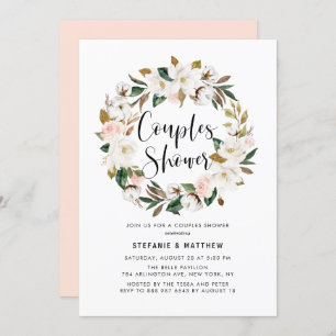 Invitation Aquarelle Magnolia Coton Wreath Couples Douche