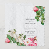 Invitation Aquarelle Magnolia Fleurs Mariage (Devant / Derrière)
