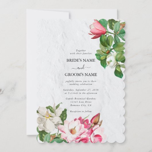 Invitation Aquarelle Magnolia Fleurs Mariage (Devant)