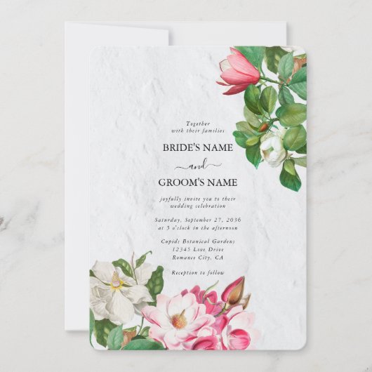 Invitation Aquarelle Magnolia Fleurs Mariage (Devant)