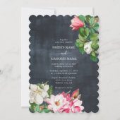 Invitation Aquarelle Magnolia Fleurs Mariage Noir Blanc (Devant)