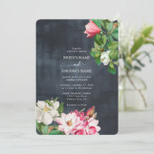 Invitation Aquarelle Magnolia Fleurs Mariage Noir Blanc (Debout devant)
