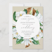 Invitation Aquarelle Magnolia Floral Cercle Mariage beige (Devant)