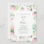 Invitation Aquarelle Magnolia Flower Pink Gold Mariage (Devant)