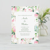 Invitation Aquarelle Magnolia Flower Pink Gold Mariage (Debout devant)