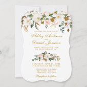 Invitation Aquarelle Magnolia Rose Floral Mariage or (Devant)
