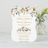 Invitation Aquarelle Magnolia Rose Floral Mariage or (Debout devant)