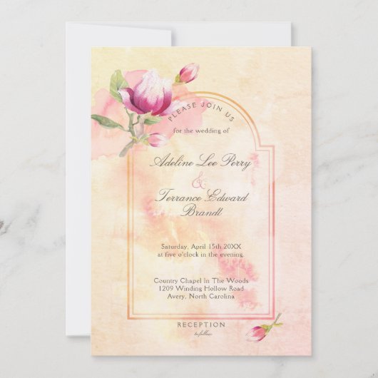 Invitation Aquarelle Magnolia Sunset Peach (Devant)