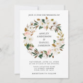 Invitation Aquarelle Magnolias blancs Roses roses roses (Devant)