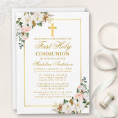 Invitation Aquarelle Magnolias Rose Gold Première communion