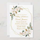Invitation Aquarelle Magnolias Verdure Mariage photo or (Devant)