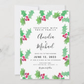 Invitation Aquarelle main de Noël Holly Berry Mariage (Devant)