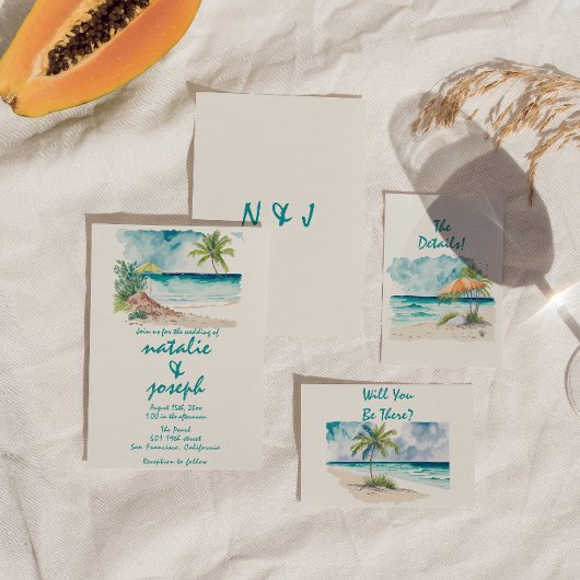 Invitation Aquarelle Main dessinée Colorful Beach Wedding