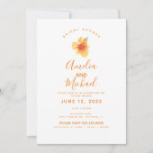 Invitation Aquarelle main Hibiscus Orange Fête des mariées (Devant)