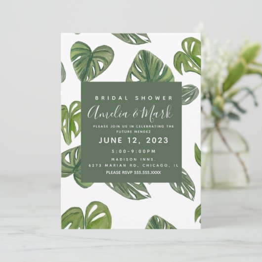 Invitation Aquarelle main Monstera Adansonii Leaf (Debout devant)