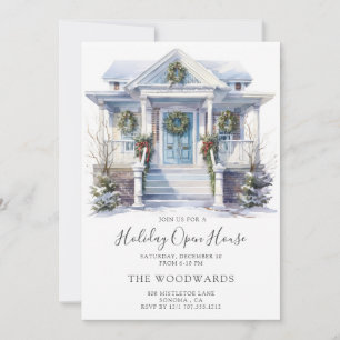 Invitation Aquarelle Maison de Noël Vintage Fête de fin d'ann
