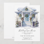 Invitation Aquarelle Maison de Noël Vintage Fête de fin d'ann (Devant / Derrière)