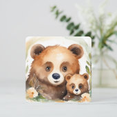 Invitation Aquarelle Mama Ours et bébé (Debout devant)