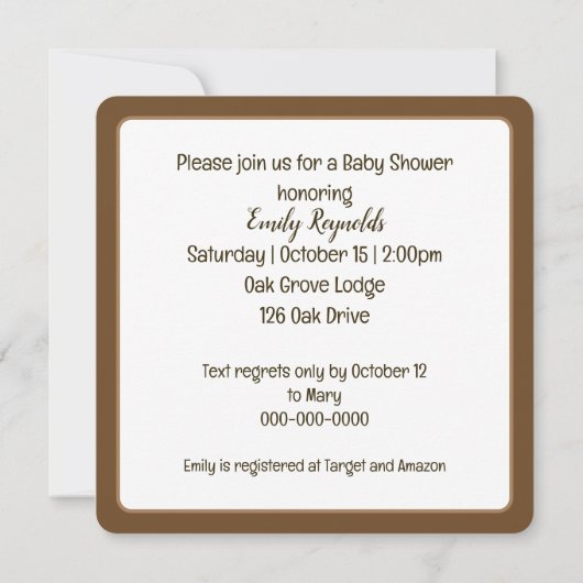 Invitation Aquarelle Mama Ours et bébé (Dos)