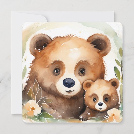 Invitation Aquarelle Mama Ours et bébé (Devant)