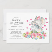 Invitation Aquarelle maman bébé éléphant bébé fille douche (Devant)