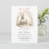 Invitation Aquarelle Maman Bébé Lapin lapins Fille Baby showe (Debout devant)