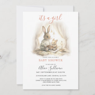 Invitation Aquarelle Maman Bébé Lapin lapins Fille Baby showe