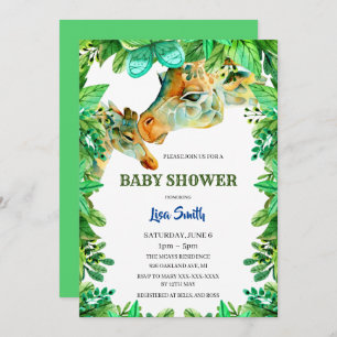 Invitation Aquarelle Maman Et Baby shower De Giraffes Bébé