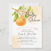 Invitation Aquarelle Mandarin Orange Leaf Citrus Baby shower (Devant)